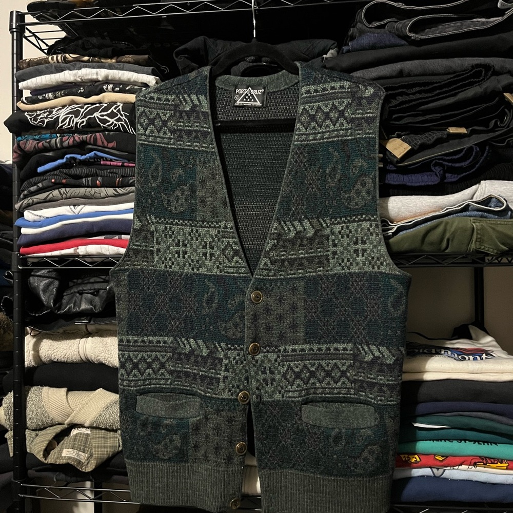 Men's Geometric Knit Cardigan Vest
